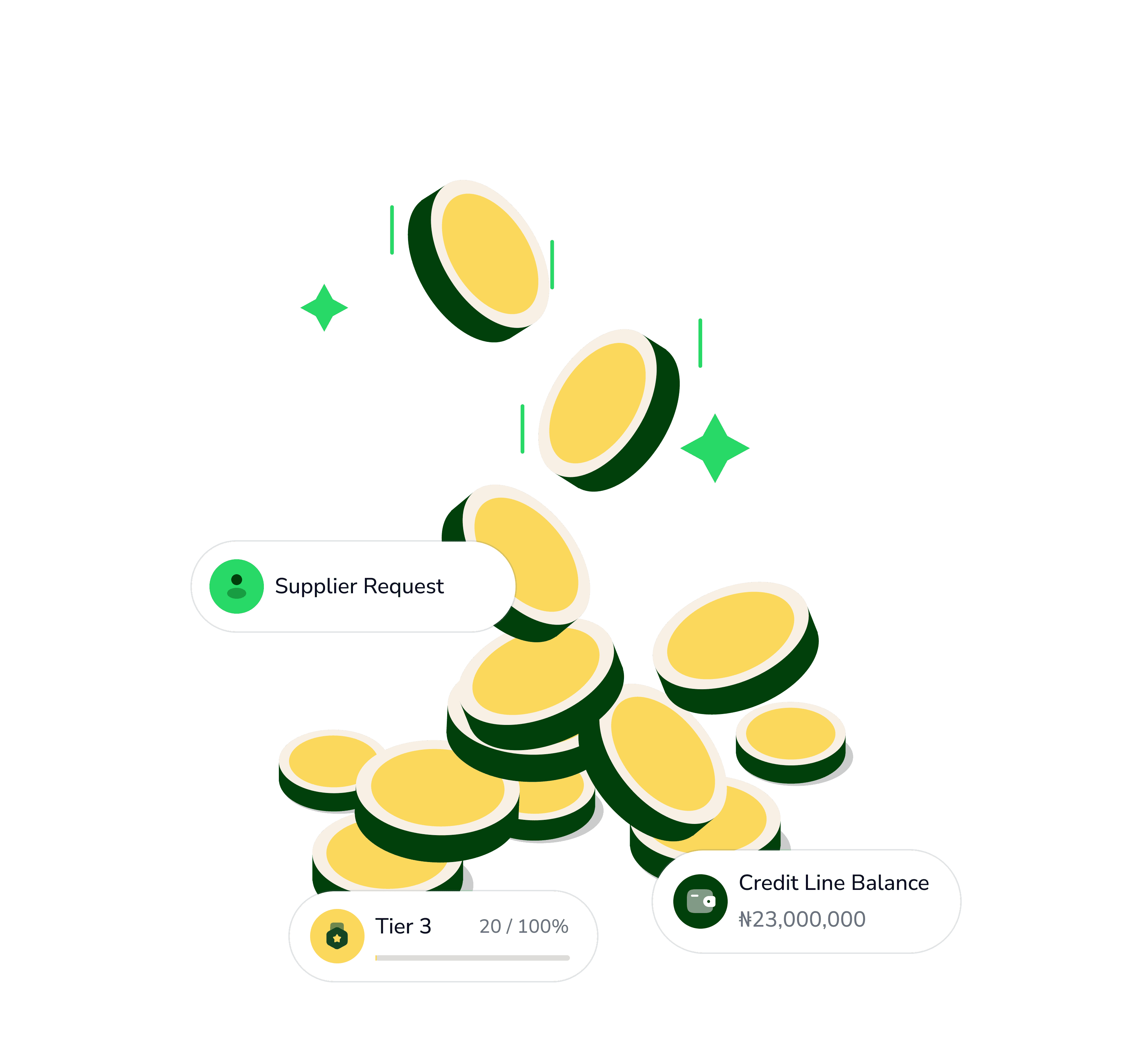 Coin stack and lending flow illustration