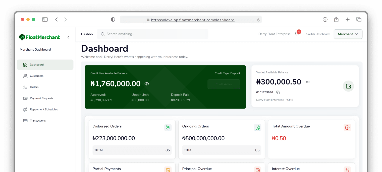 FloatMerchant dashboard preview